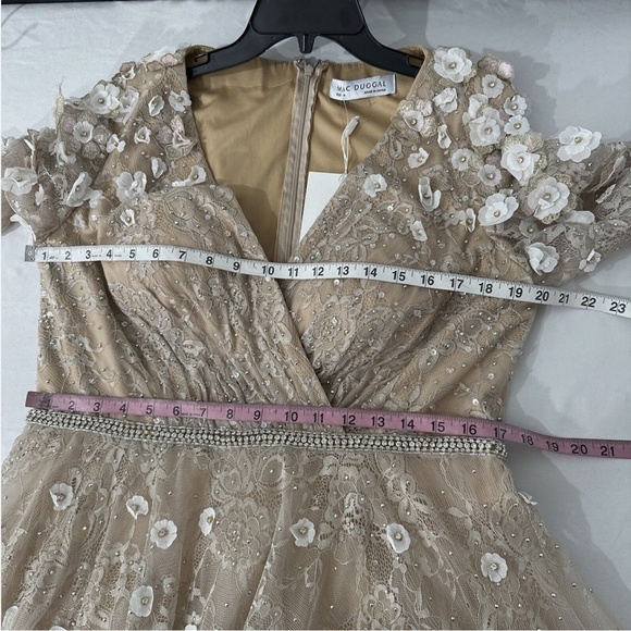 Mac Duggal Beige Floral Long Sleeve Dress - Picture 3 of 14